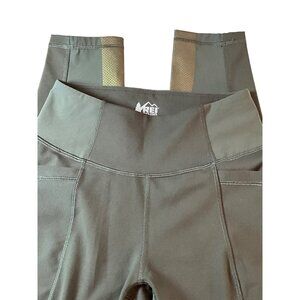 REI Leggings olive green with metallic insets pockets XS